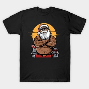 Awesome Tattooed Black Santa Illustration T-Shirt